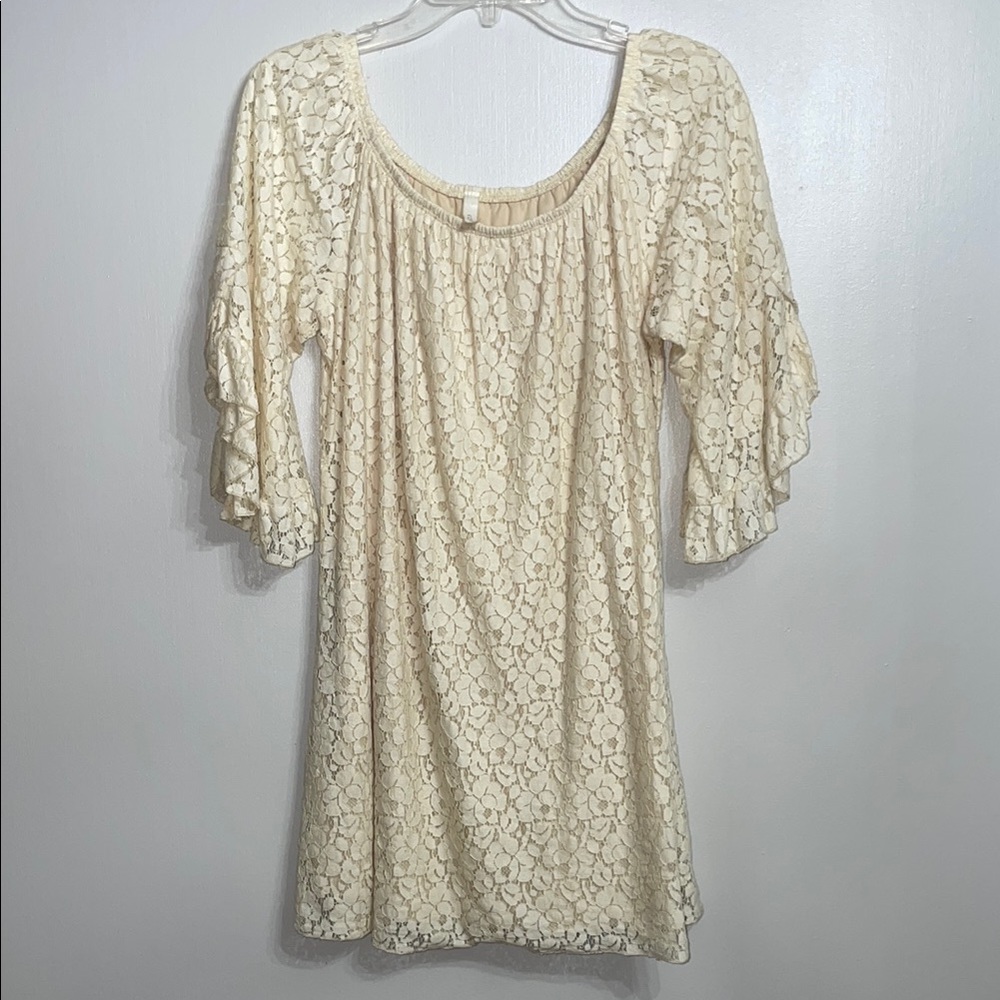 Cream Lace Top with Ruffled Sleeves